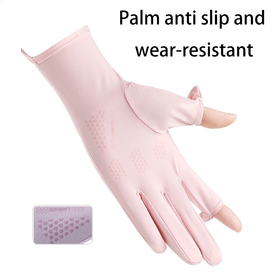 Summer sun protection gloves anti slip breathable UV resistant touch screen cool feeling cycling outdoor sports ice silk 250515
