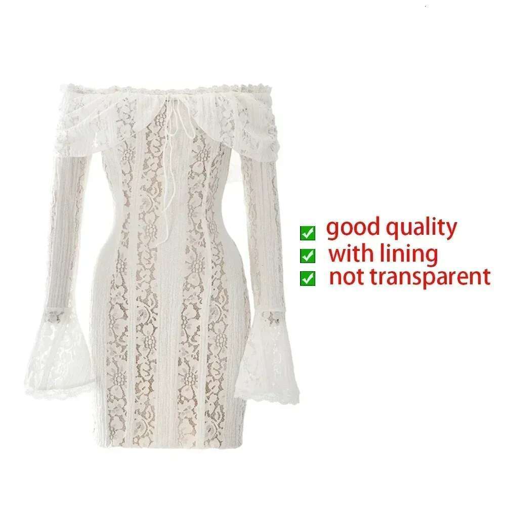 Oligai Lace Slim Mini For Women Off The Shoulder Sexy Long Sleeves Club Party Dresses Bodycon Elegant Autumn Dress Designer
