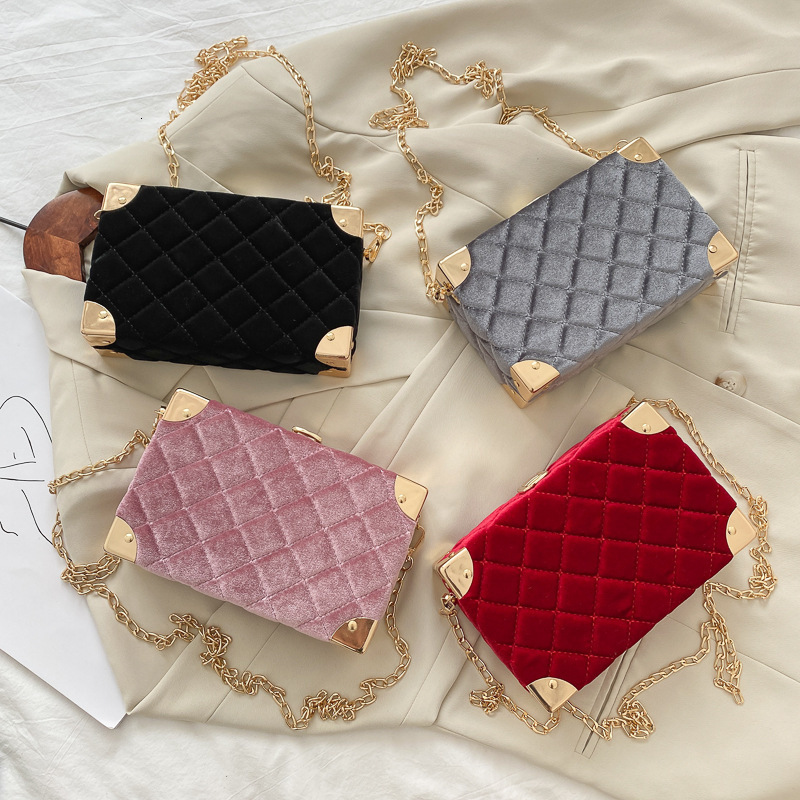 designer bag New Box Gold Velvet Square Diamond Grid Chain Embroidered Thread Classic Small Women's Bag shoulder bag crossbody bag