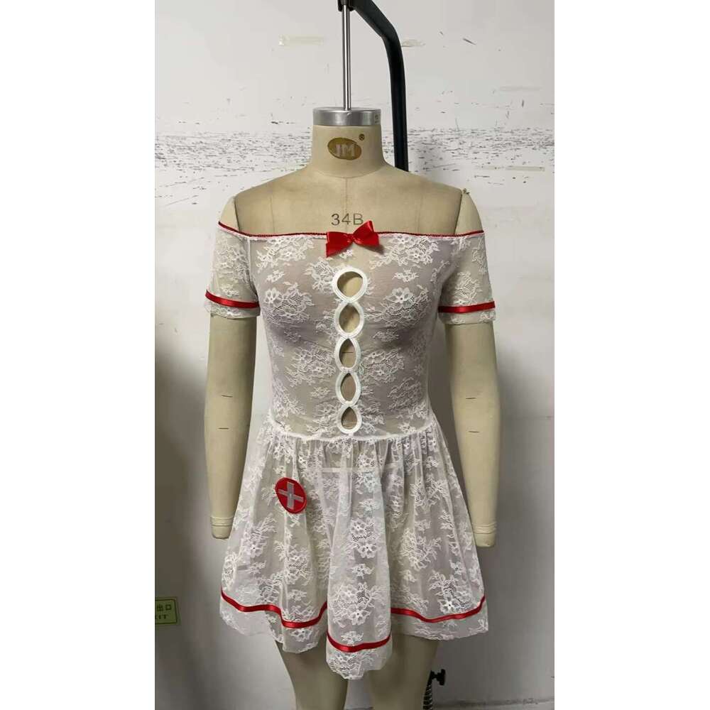 B30313 Sex Appeal Lace Nurse Role Play Uniform Nightdress Transparent Women Underwear Sexy Lingerie