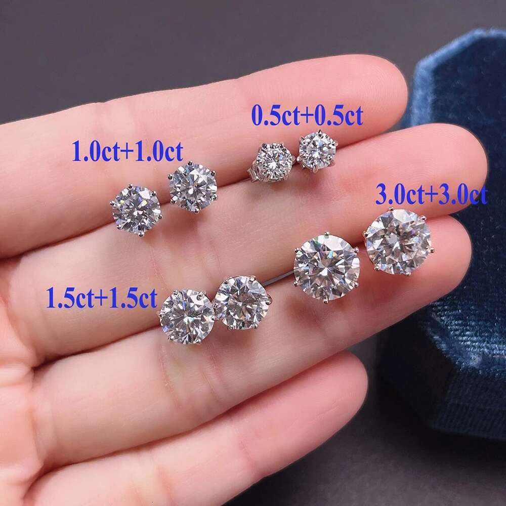 0.1-3ct Moissanite Stud Earring for Women Men Round D Color Diamond 925 Sterling Silver 18K Gold Plated Jewelry with Certificate
