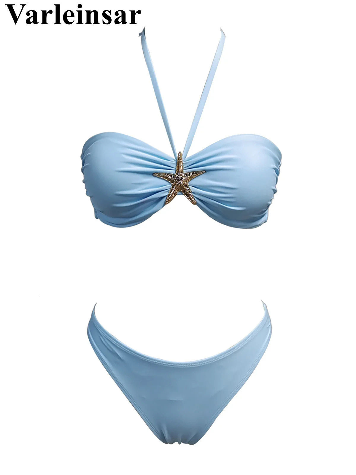 XS - L Metal Star Halter Brazilian Bikini Female Swimsuit Women Swimwear Two-pieces Bikini set Bather Bathing Suit Swim V6861 250516