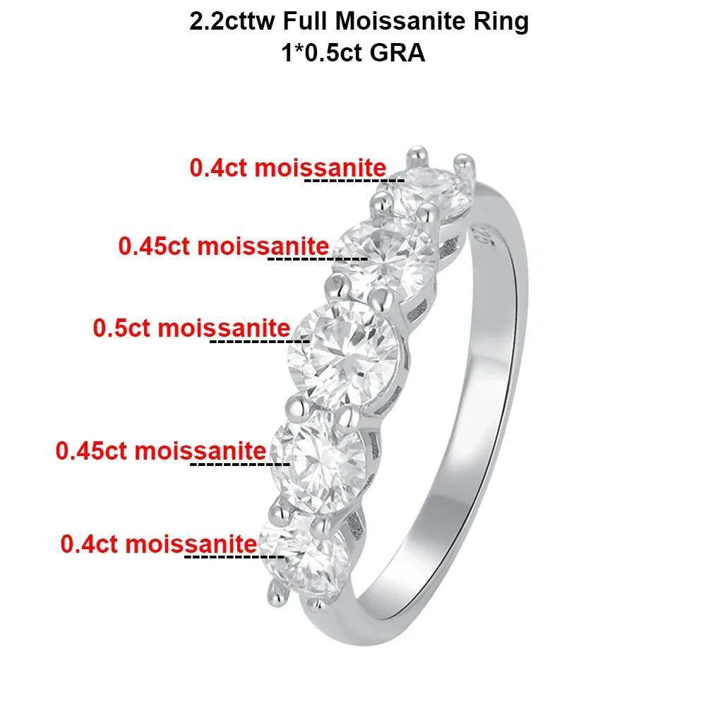 2.2cttw Full Moissanite Rings with Certificate 4.5-5mm Size Gradient Diamond S925 Sterling Silver Wedding Band Jewelry for Women