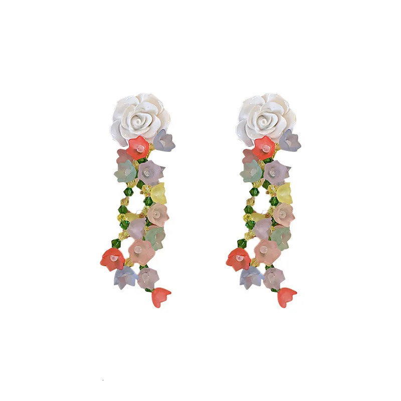 Fashion Temperament Bohemian Pearl Flower Tassel Statement Earrings Women 250520
