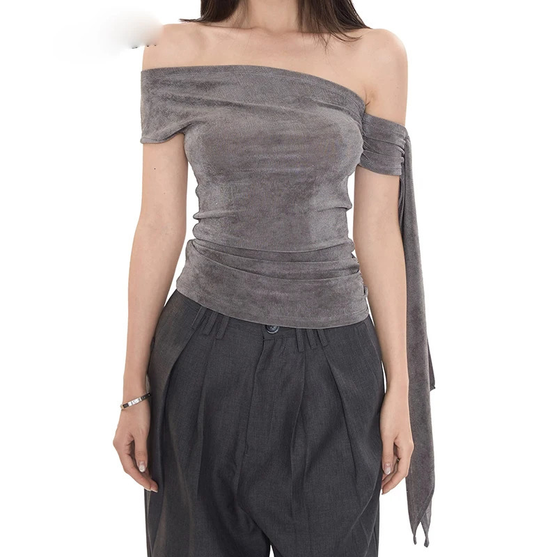 EOTVOTEE Sexy T-Shirts for Women Slash Neck Off Shoulder Chic Casual Tops Spring Summer Fashion Female Solid T-Shirts 250517