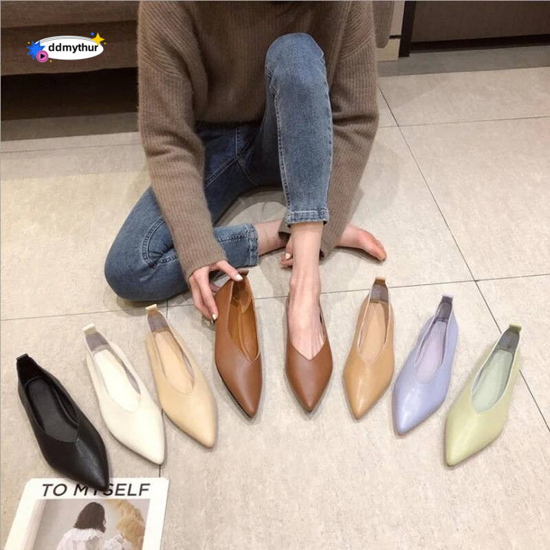 Female Large Size 2025 Pointedtoe Genuine Leather Flat Women Shallow Mouth Comfortable Women's Boat Shoes ddmythur