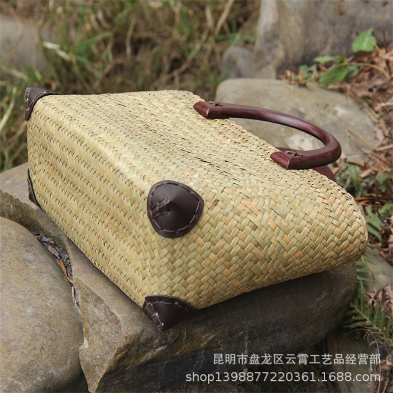 Straw bag woven womens bag rattan bag straw bag wooden handle handbag new bag 241127