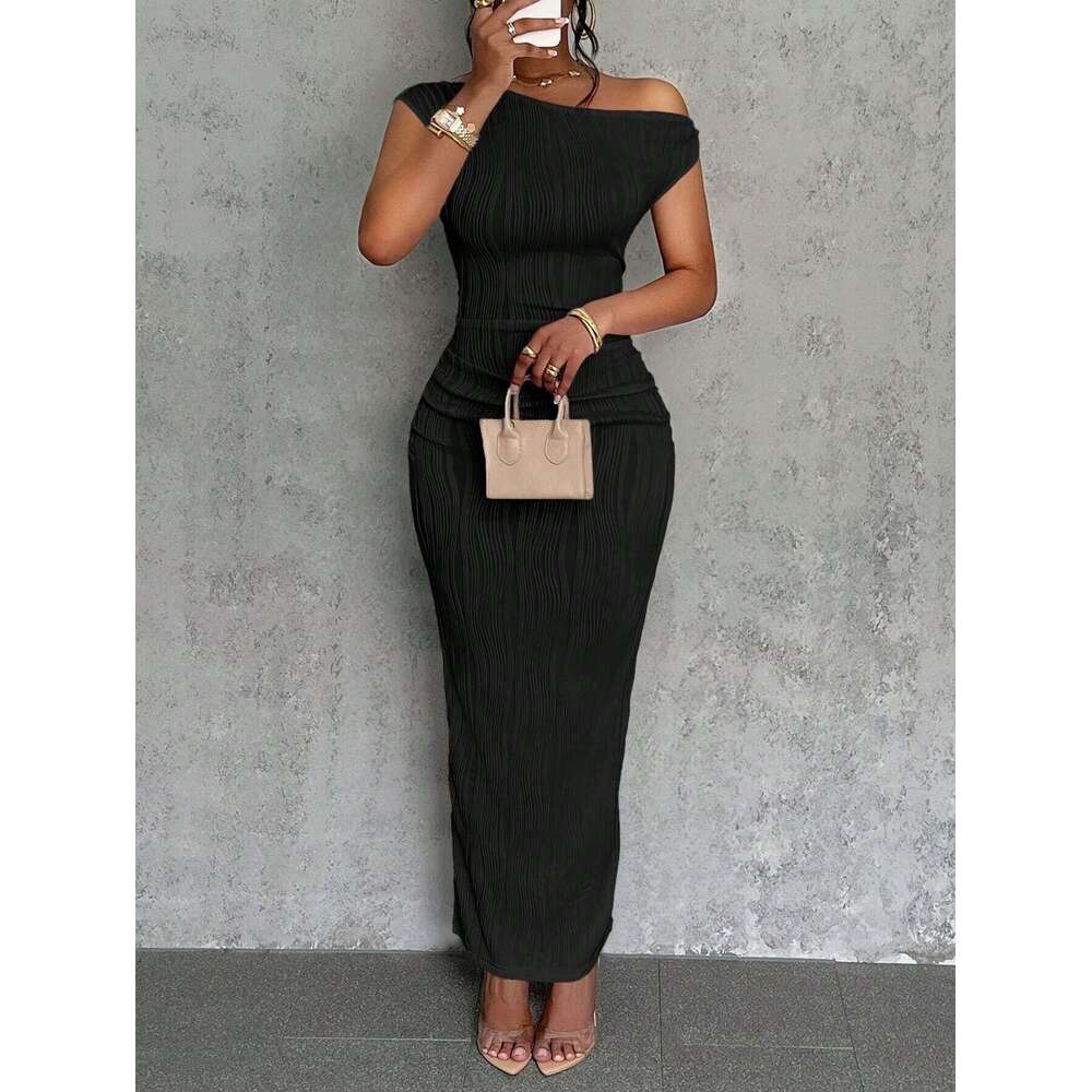 New Cute And Fashionable Water Ripple Sloping Shoulder Dress B5