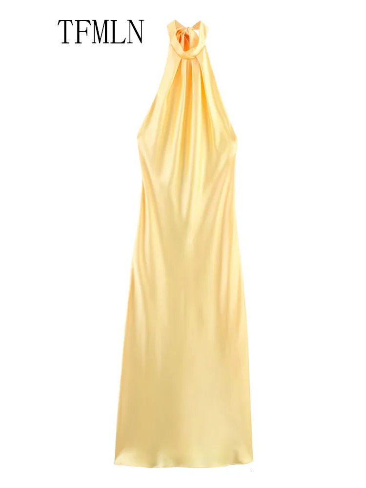 TFMLN Elegant Women Solid Halter Long Dress Summer Off Shoulder Backless Slim Party Sexy Girls Sleeveless Dresses 250520