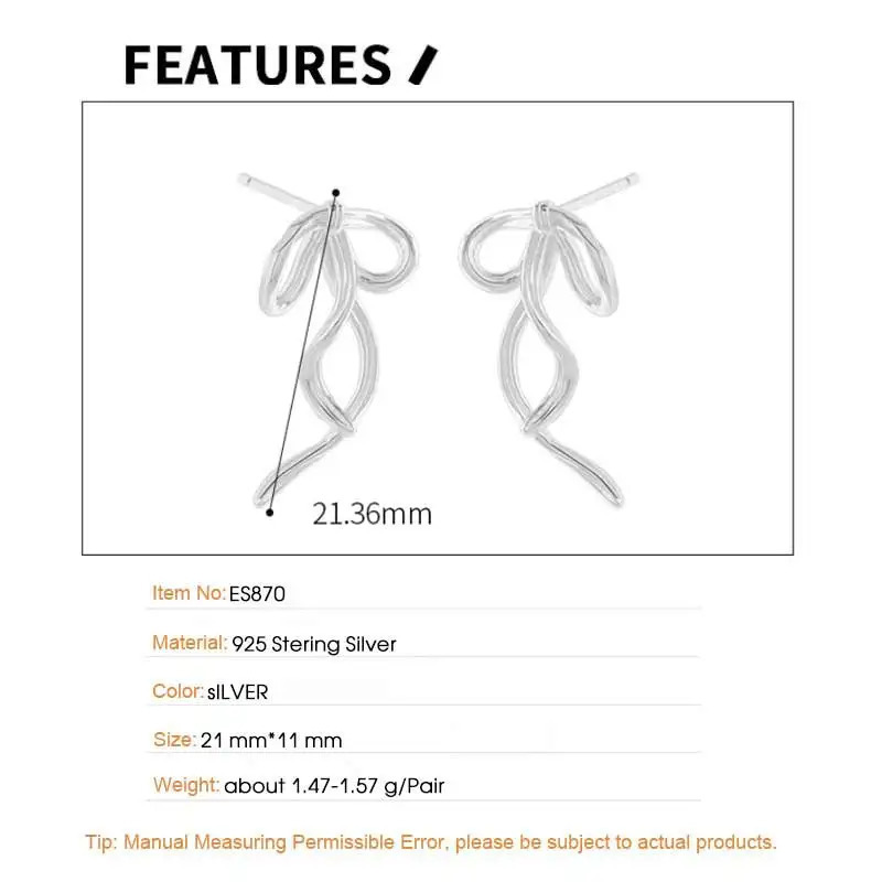 F.I.N.S Korean Versatile Ribbon Bow Original S925 Sterling Silver Stud Earrings Bowknot Pierced Ear Fine Jewelry Prevent Allergy 250517