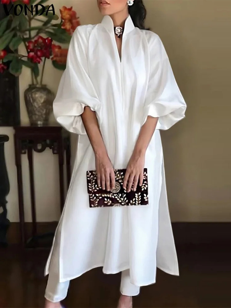 Plus Size 5XL VONDA Women Office Dress 2025 Long Maxi Sundress Casual Solid Color Elegant Elastic Loose A-line Dress Vestidos 250519