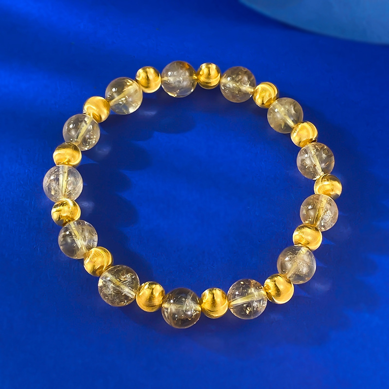 S925 Sterling Silver Luxury Gold-Plated Beaded Bracelet with Transparent Gemstones, Elegant and Stylish for Women