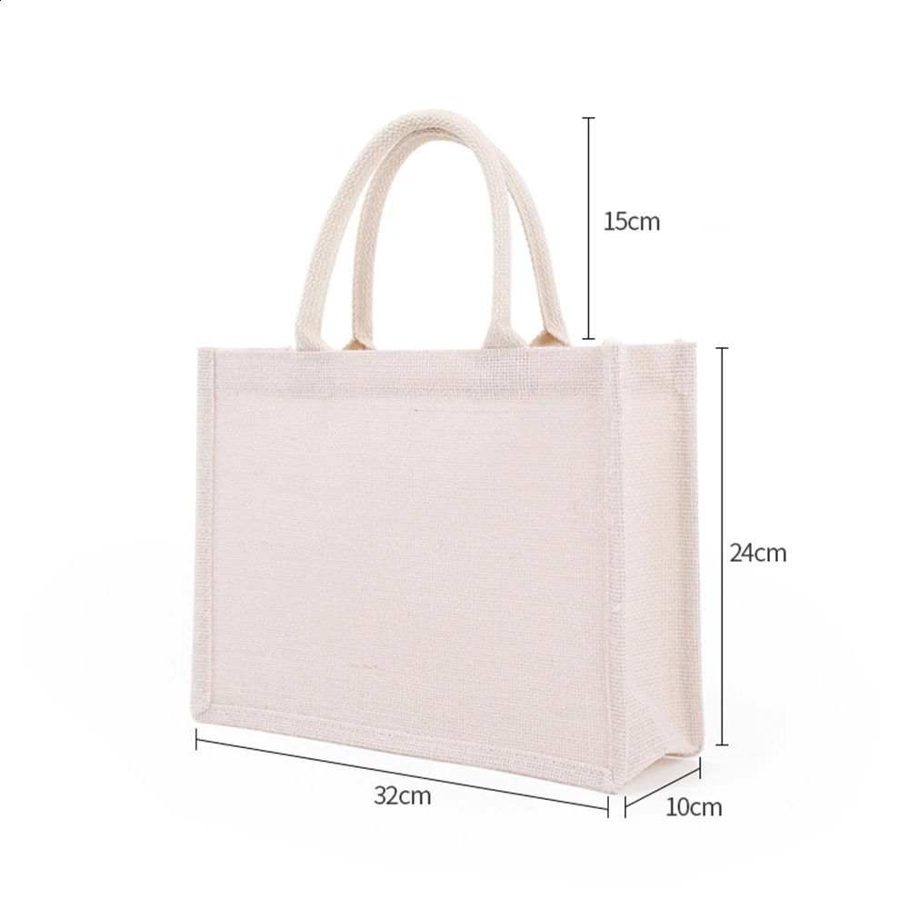Burlap Shopping Tote Bag Blank Jute Beach Handbag Black White Reusable Stroage Bags Gift Bags For Grocery Crafts Birthday Party 250516