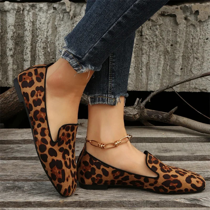 SpringAutumn Sexy Elegant Casual Leopard Print Wear-Resistant Fashionable Comfortable Walking Flat Shoes for Women 250520