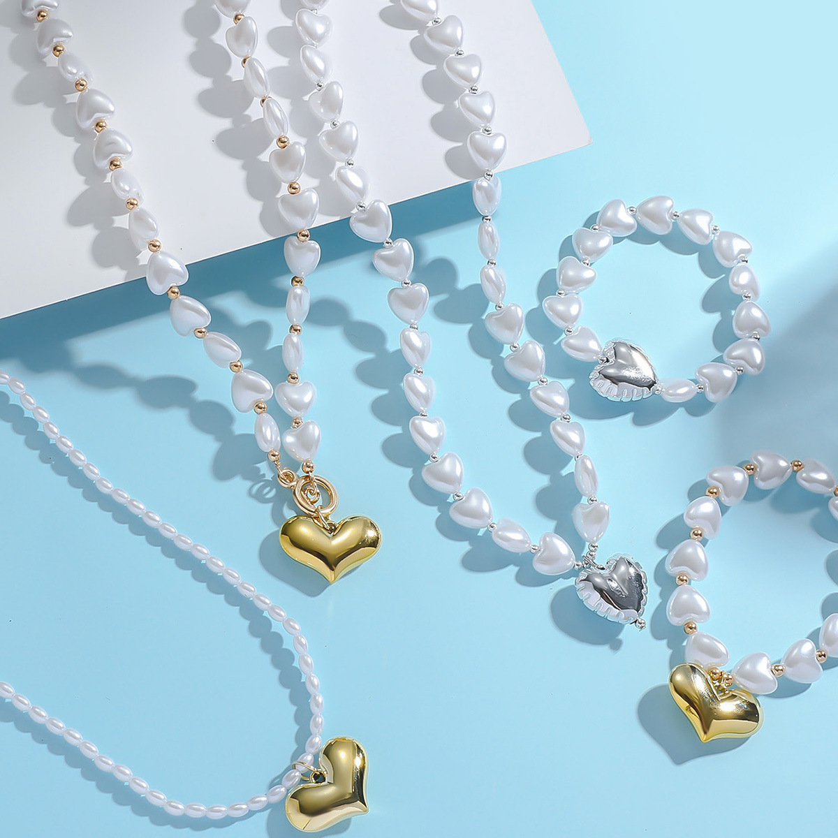 necklace versatile niche jewelry fresh sweet style gold and sier peach heart set bracelet
