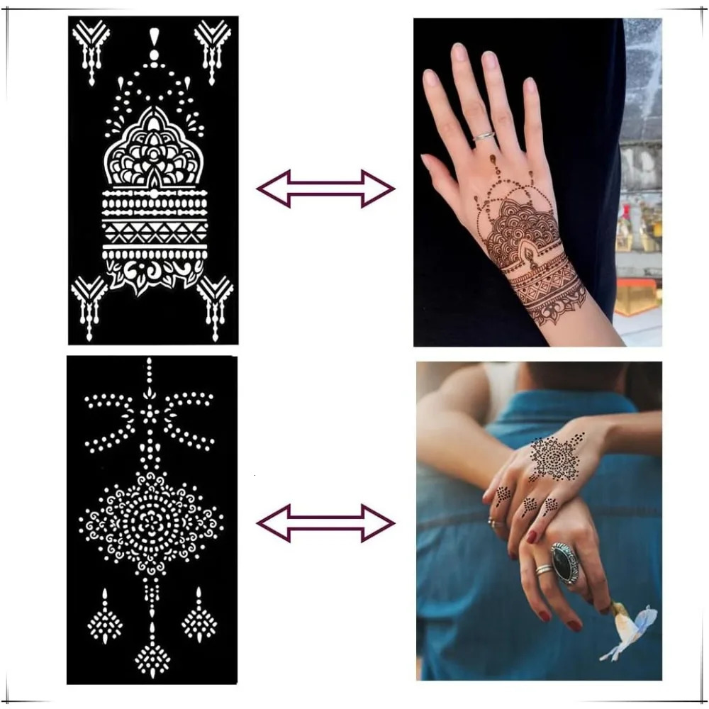 Henna Tattoo Stencils kit 12 Sheets Temporary Tattoo Stickers for Women Girls Indian Arabian Reusable Hand Tattoo Templates 250515