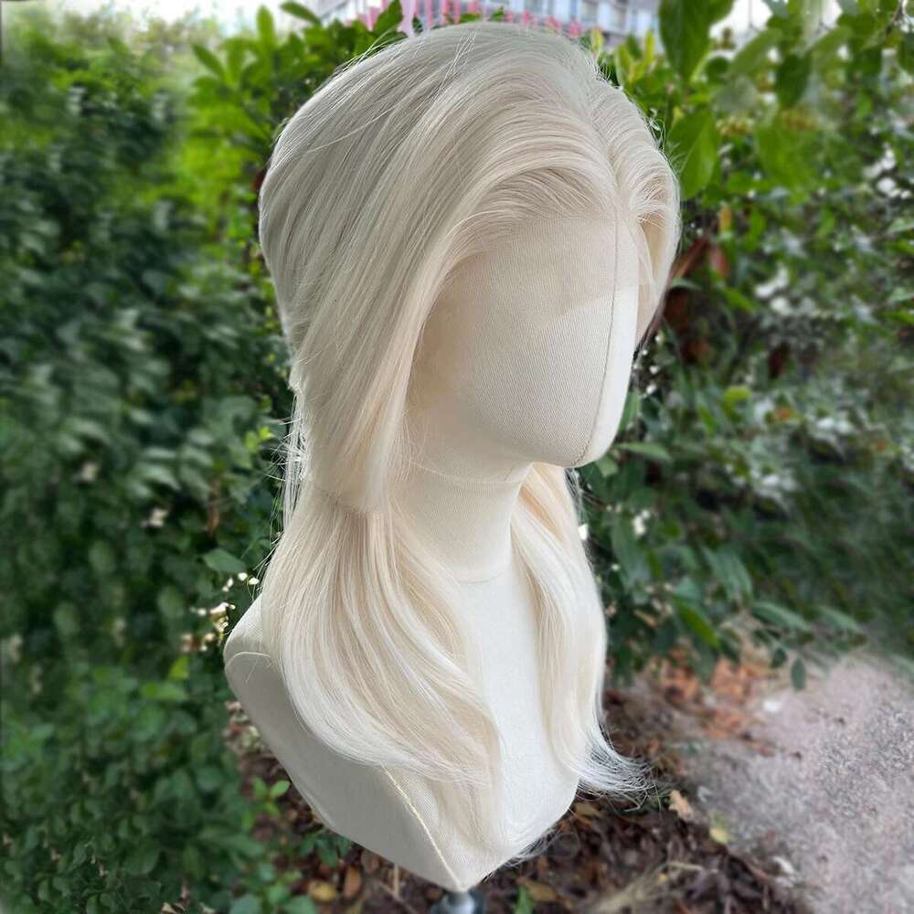 Platinum Blonde 13x4 Lace Front for Women Cosplay Shoulder Length Short Curly Synthetic Wigs Layers Ponytails