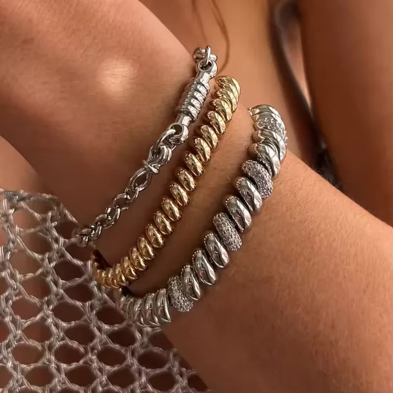 Fashion Snake Chain Bracelet Herringbone Gold Color Beaded Link Chain Pave Bling 5A CZ Iced Out Jewelry for Women 250520