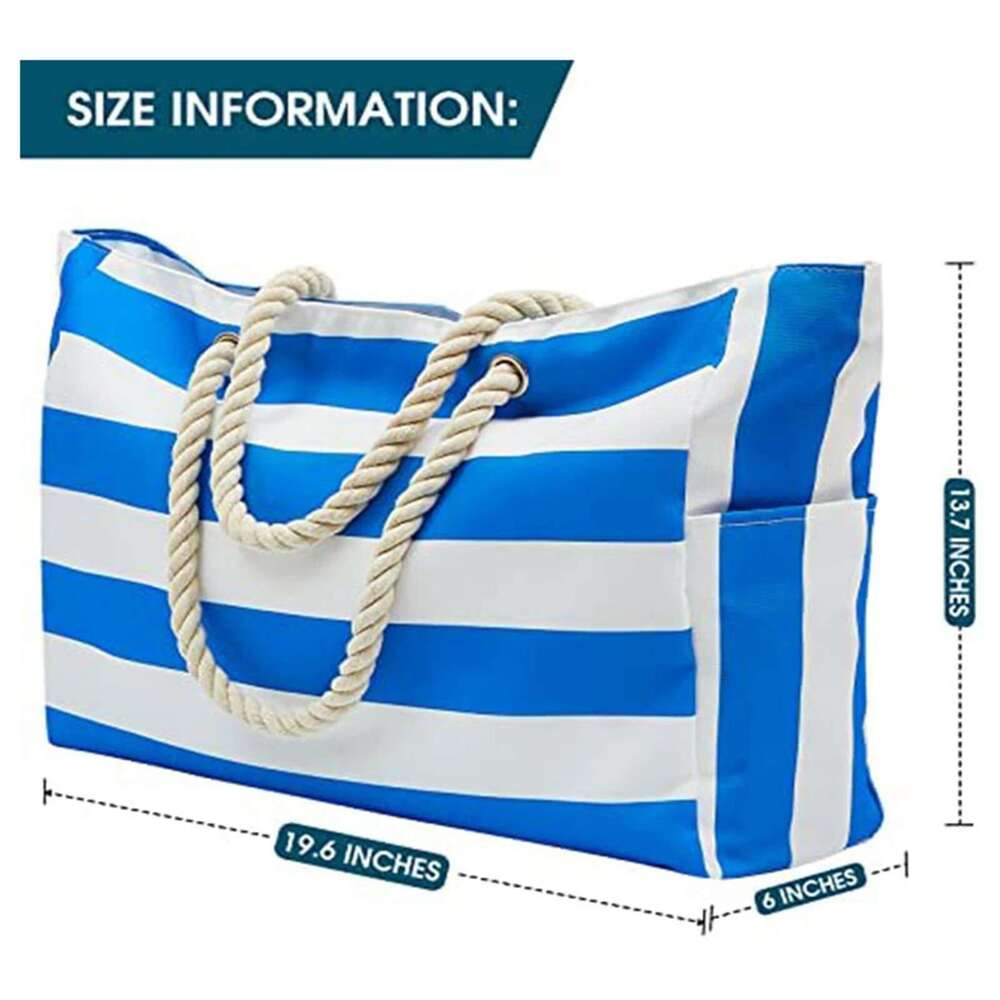 Women Beach Large Waterproof Stripe Printed Tote Handbag Casual Shoulder Bags Sandproof Swim Pool Bag For Travel Shopping