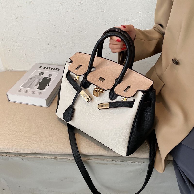 2025 Designer Large Capacity Lychee Pattern Contrasting Color Single Shoulder Crossbody Bag for Fashionable and Casual Women