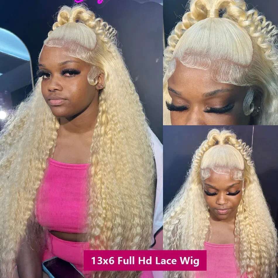 Finros 613 13x6 HD Frontal Deep 13x4 Transparent Lace Curly Human Hair Wigs for Women Blonde Water Wave Wig