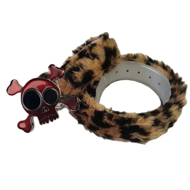 Y2K Girl Harajuku Retro Western Cowgirl Cowboy Furry Leopard punk Belt skull Belt Women Men Cinto De Strass Ceinture Gift 250519