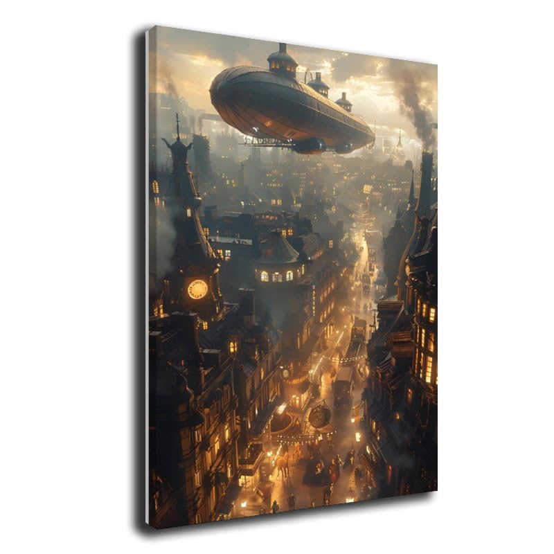 Steampunk City Canvas Poster Wall Art Decor Print Picture Paintings for Living Room Gift ForBedroom Decoration 16x24inch(40x60cm)