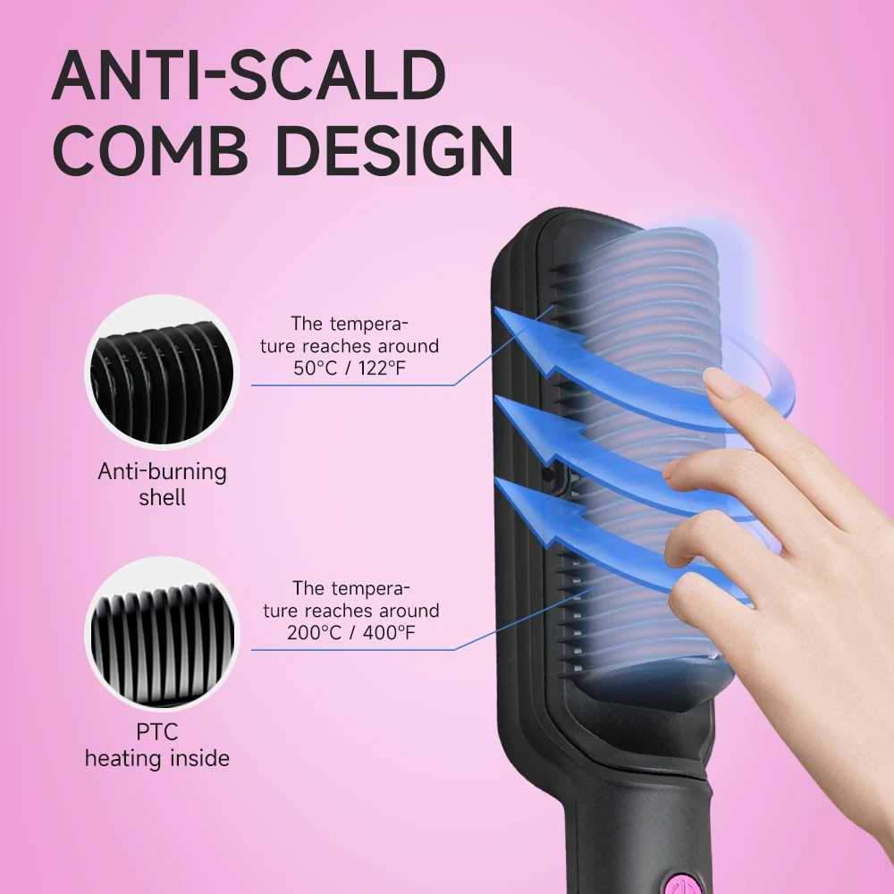 OUDIM Hair Straightener Brush with Six Temperature Settings Ionic Hair Straightening Brush Flat Iron For Women Anti-Scald Stra z250520