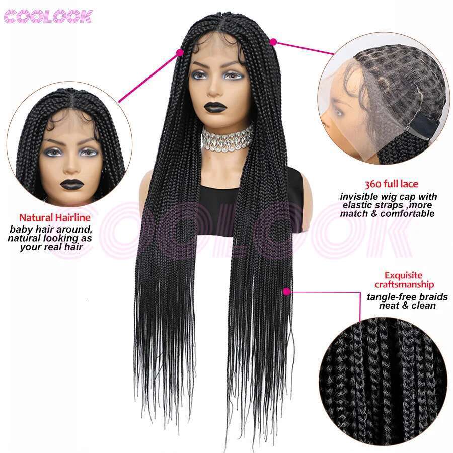 Cornrows Braided Wig Small Square Knotless Box Braids Wigs For Black Women With Baby Synthetic Long 36Inches Braiding Hair