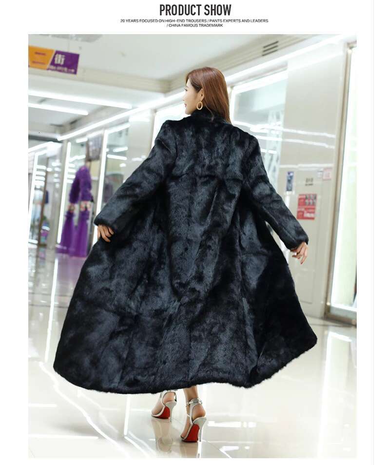 New Real Genuine Natural Rabbit Coat Women's Stand Collar X-Long Fashion Fur Jacket Outwear Custom Any Size Designer