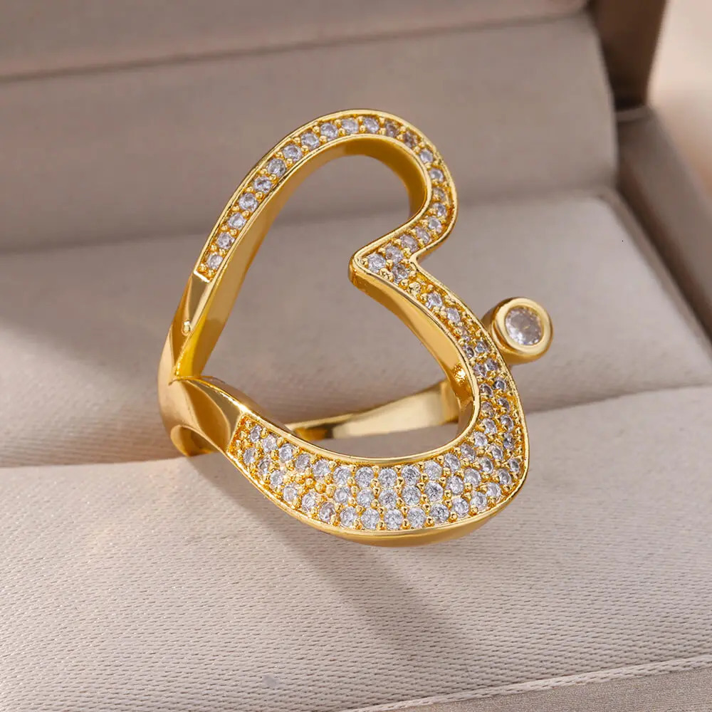 Horizontal Heart Rings for Women In Stainless Steel Ring Exaggerate Aesthetic Wedding Jewerly anillos mujer 250519