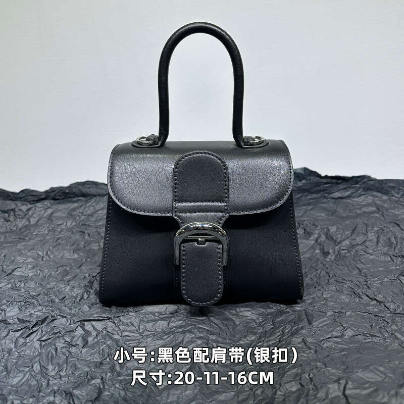New Snow White Brillant Color blocked Box Leather Horseshoe Buckle Crossbody Bag Horizontal Handbag
