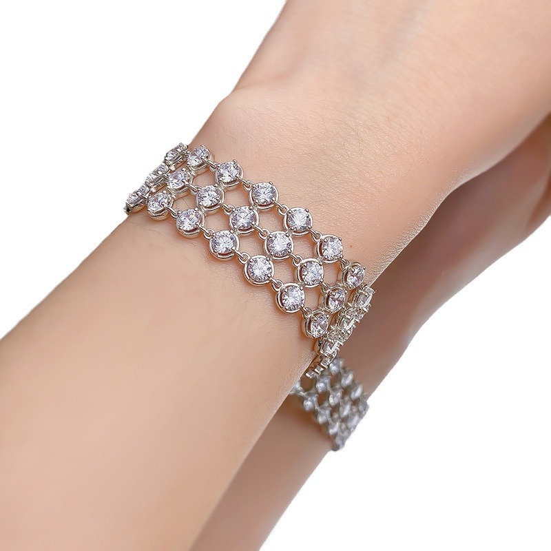 Versatile Fine-Toned Elegance: A High-Quality Solid-Silver Bracelet Adorned With Sparkling Gems