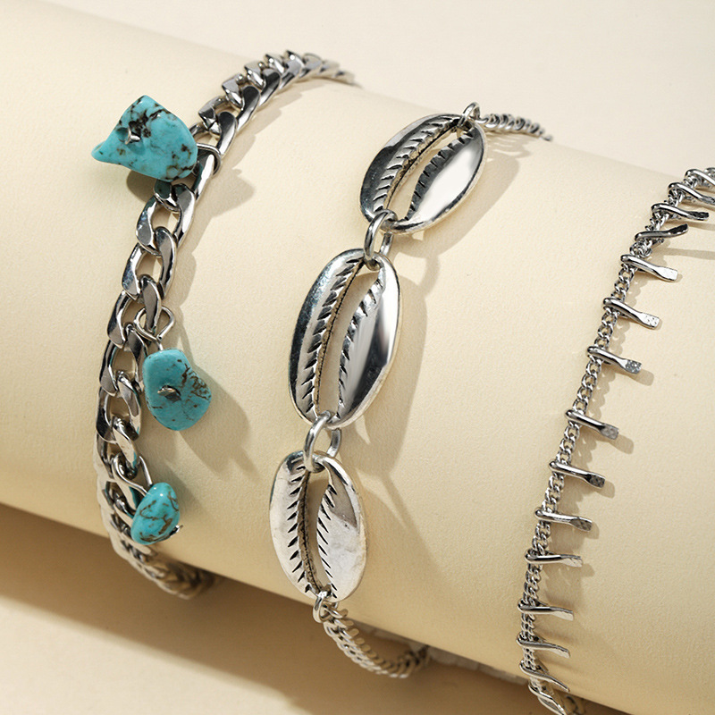 Alloy shell turquoise pendant design with hollow out alloy jewelry, pearl tassel bracelet