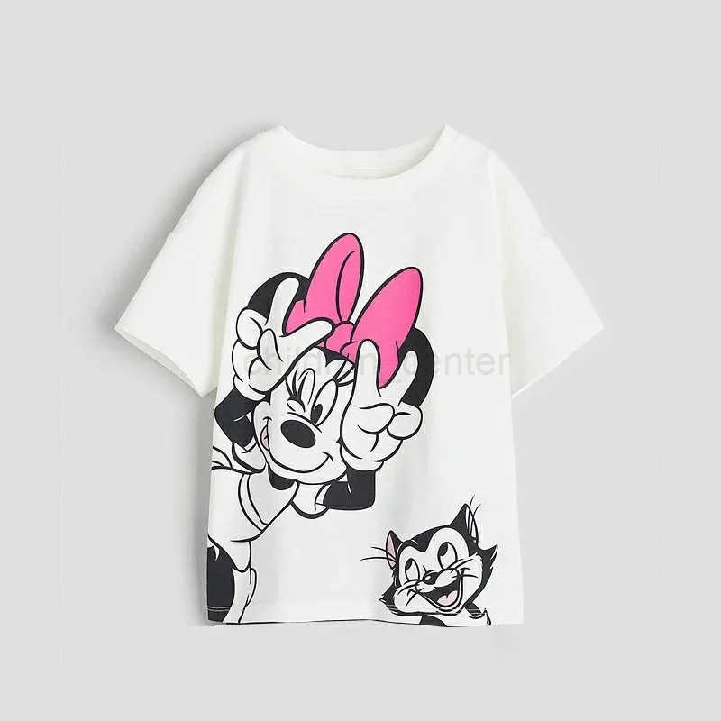 Disney Cartoon Tshirt Boys And Girls Trendy Short Sleeve Tees Round Neck Base Shirt 2024 New Costume Toddler Cute Thin Cotton Soft Wear W250520