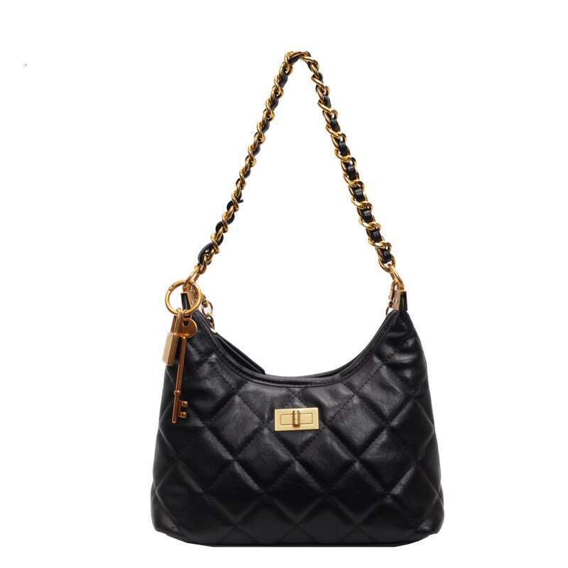 Xiaoxiangfeng Ling grid chain small women's 2025 new niche Black style shoulder crossbody wandering bag