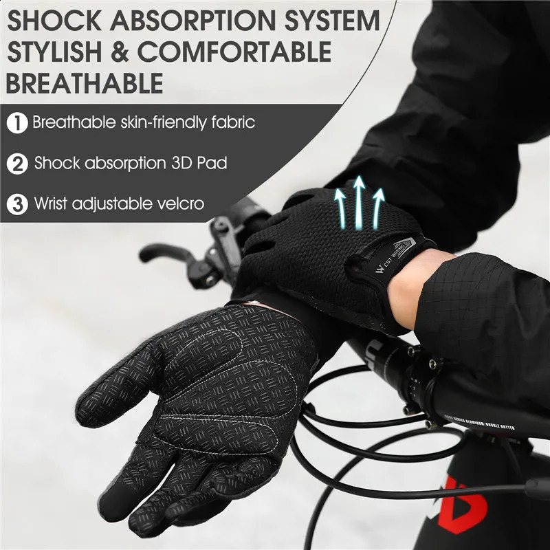 WEST BIKING Summer Cycling Gloves MTB Full Finger Bike Touch Screen NonSlip Silicone Palm Rest Driving Riding 250515