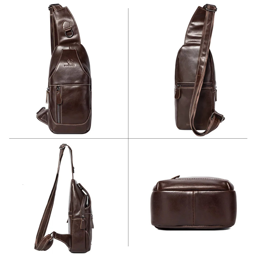 HUMERPAUL Mens Chest Bag Crossbody Pack Genuine Leather Large Capacity Casual Messenger Bag Retro Men Handbag Shoulder Bag 250519