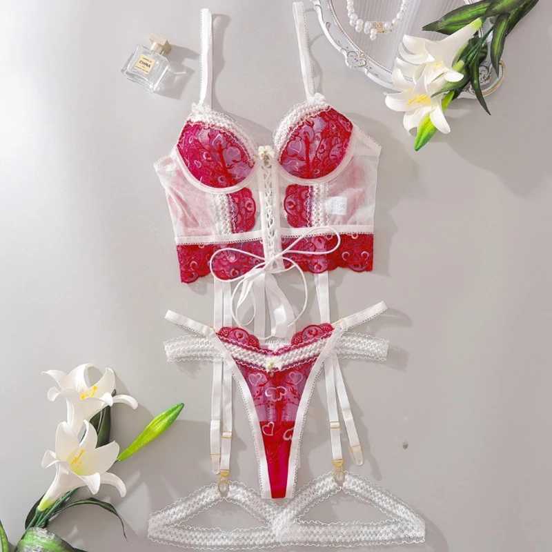 Sexy Lingerie Suit for Women Lace Patchwork Lace Up Hollow Out Underwear Sexy Knot Exotic Garters Underwear Set New R250520
