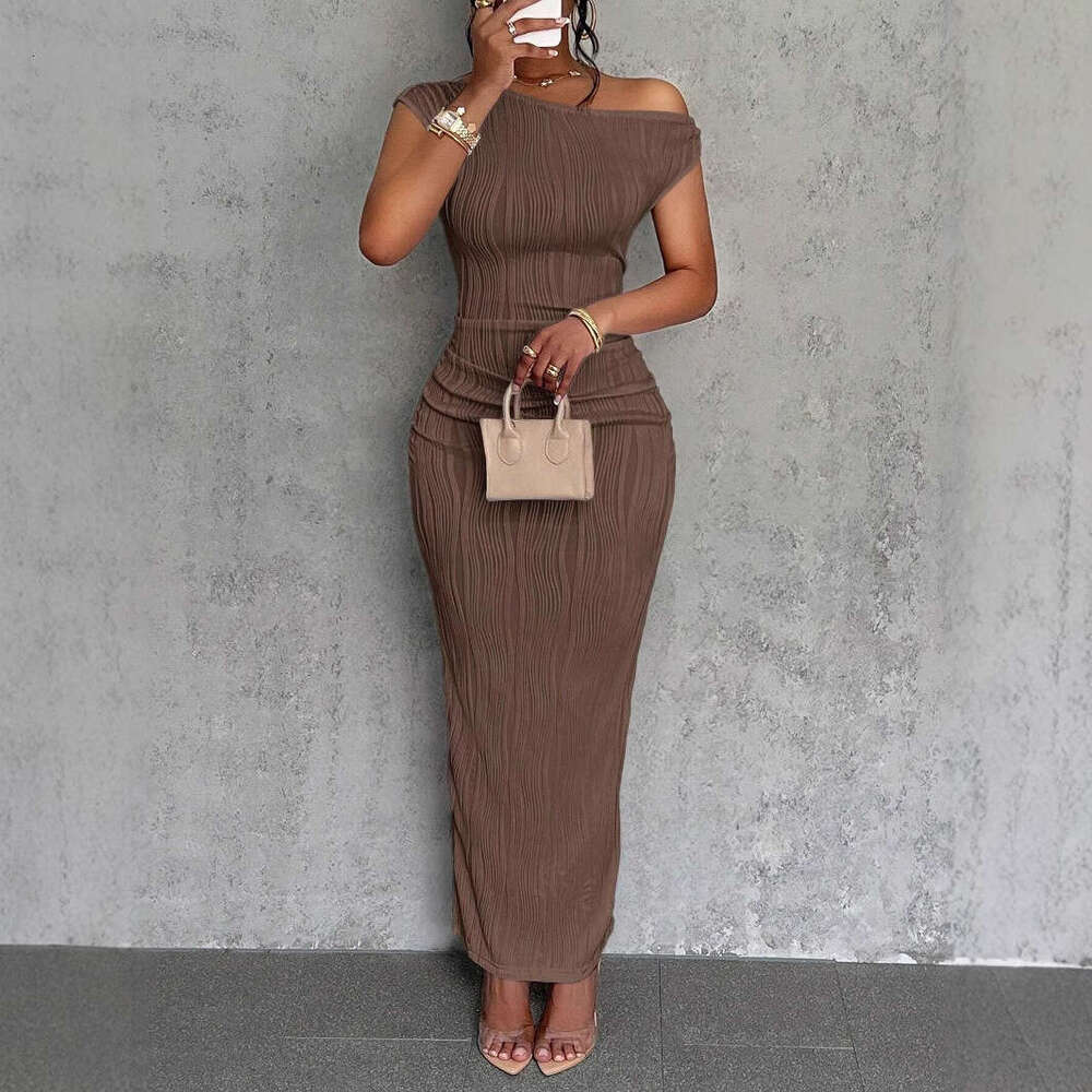 New Cute And Fashionable Water Ripple Sloping Shoulder Dress B5