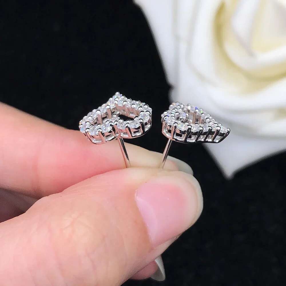 0.6/1.2cttw Heart Shape All Moissanite Stud Earrings for Women 925 Sterling Silver White Gold Plated Wedding Party Jewelry Gifts
