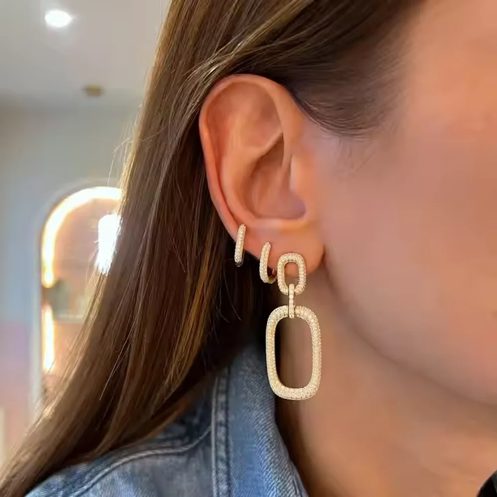 2025 NEW Fashion Minimalist Geometric Square Cubic Zirconia Big Huggies Hoop Earrings for Women Gold Color Wedding Jewelry Gift