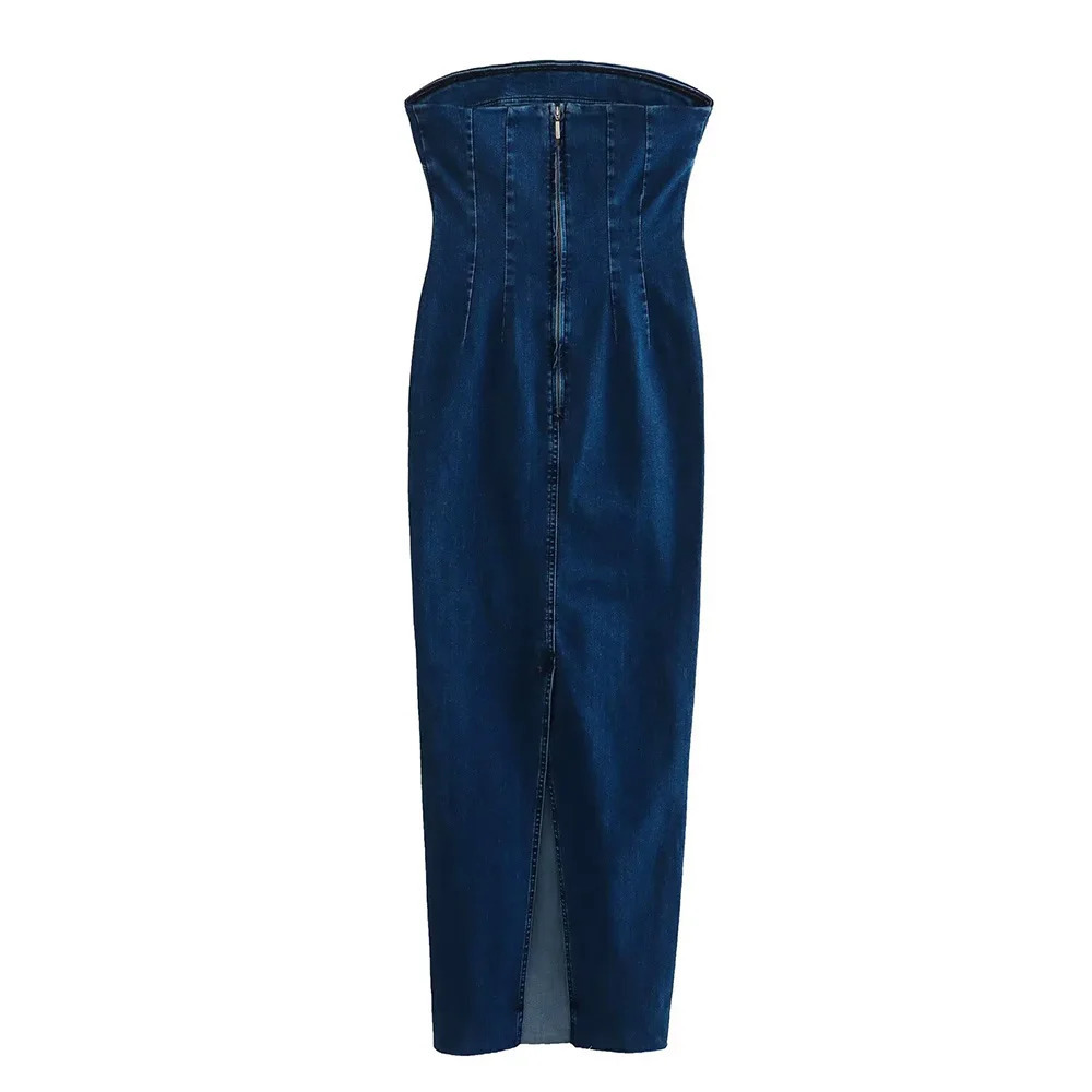UNIZERA Womens One Word Neck strapless tight fitting and slimming denim dress for spring summer womens clothing 250520
