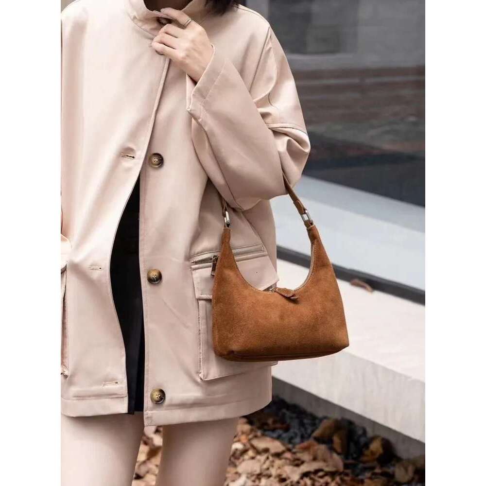 Women Designer New Soft Suede Genuine Leather Zipper Casual Single Shoulder Solid Color Hobo Bag Ladies Office Handbag