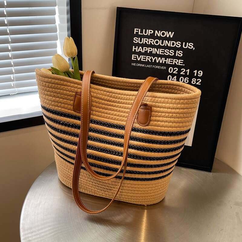 Trendy One Shoulder Grass New Women s Large Capacity Woven Tote Vacation Handheld Beach Bag