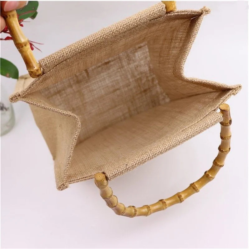Burlap Jute Large Capacity Camping Bag Drink Bento Bbq Picnic Supplies Grocery Storage Reusable Handbag Travel Beach Bags 250516