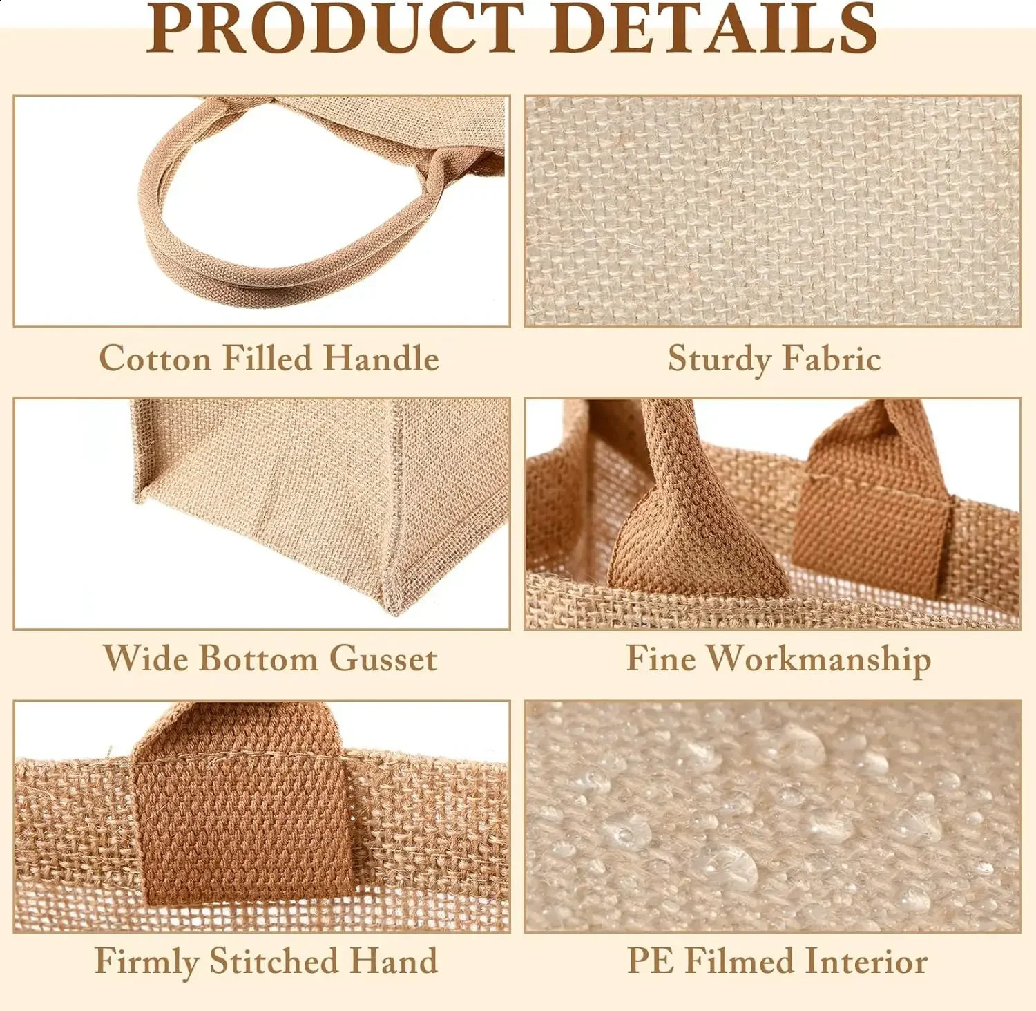 6-20Pcs Burlap Tote Bags DIY Jute Bags with Handles Blank Jute Tote Bridesmaid Gift Bags for Wedding Bachelorette Beach Party 250516