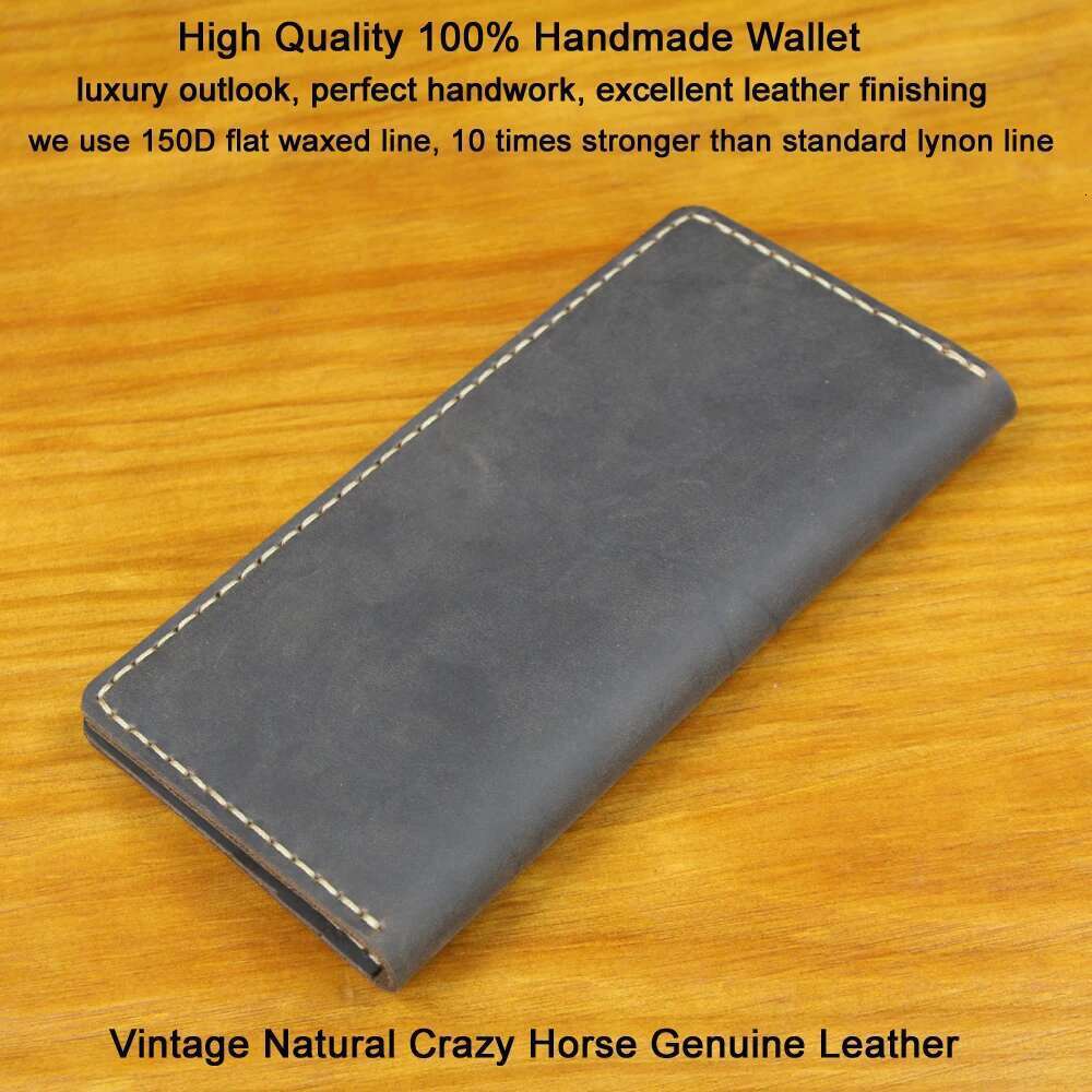 Vintage Handmade Genuine Leather for Men Long Wallet Bifold Male Clutch Purse Clip with Passport holder Money Bag