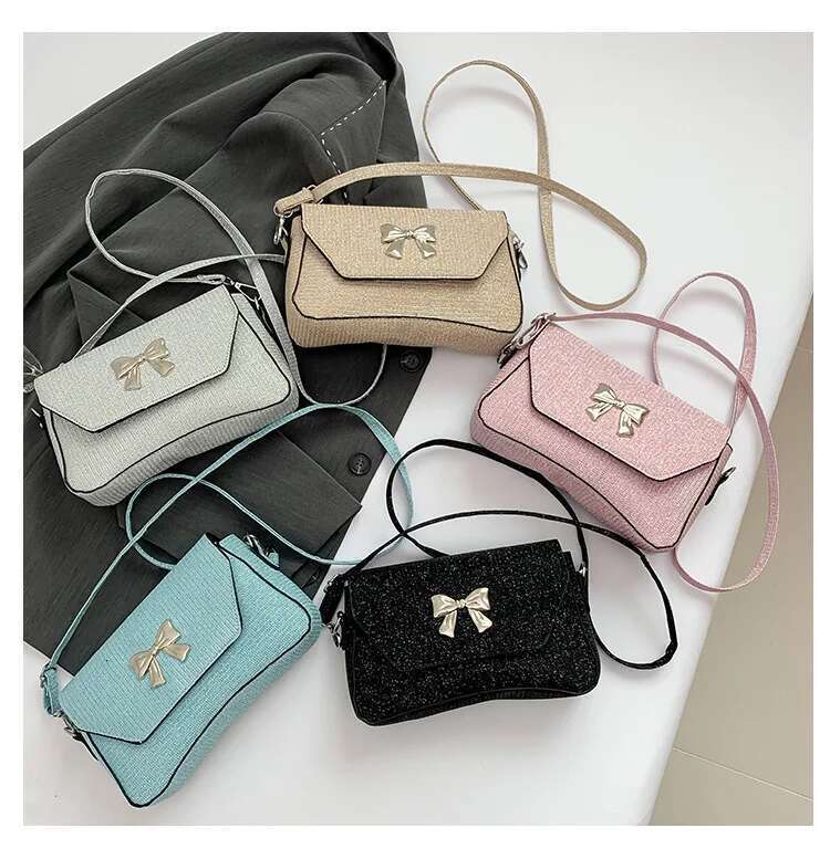 Women's Shoulder Fashion Hand Canvas Wallet Portable Tote Handbags Small Square Bag Bow Crossbody Bags