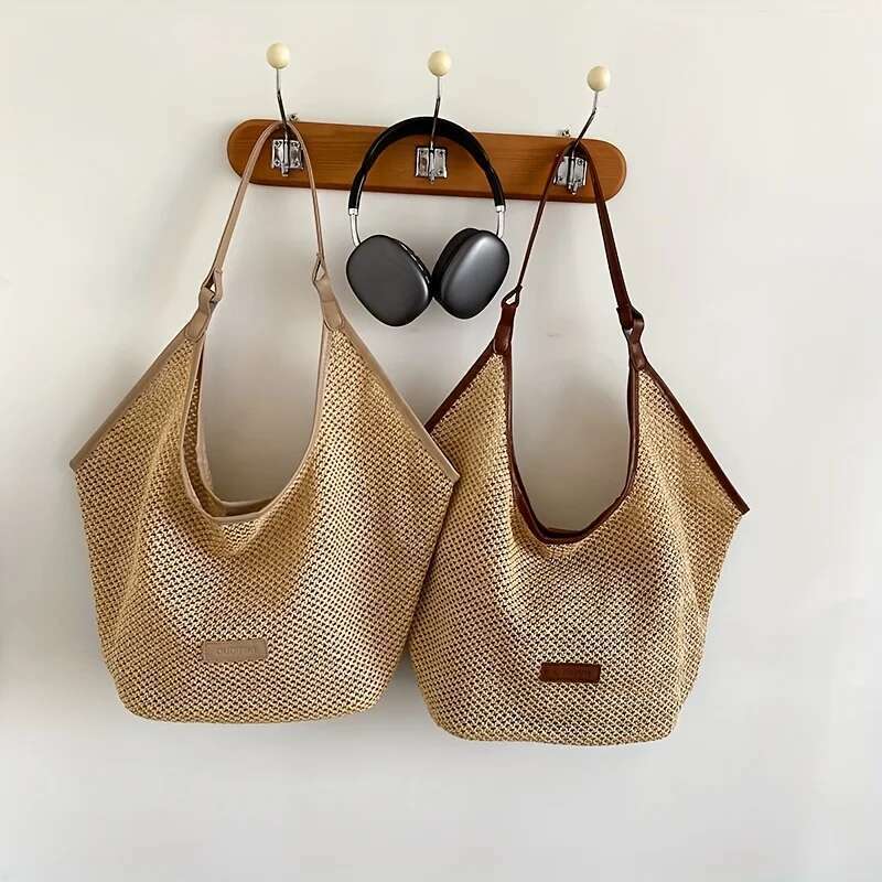 Ladies Straw Woven Wind Large Capacity Tote New Fashion Shoulder Bucket Seaside Beach Bag